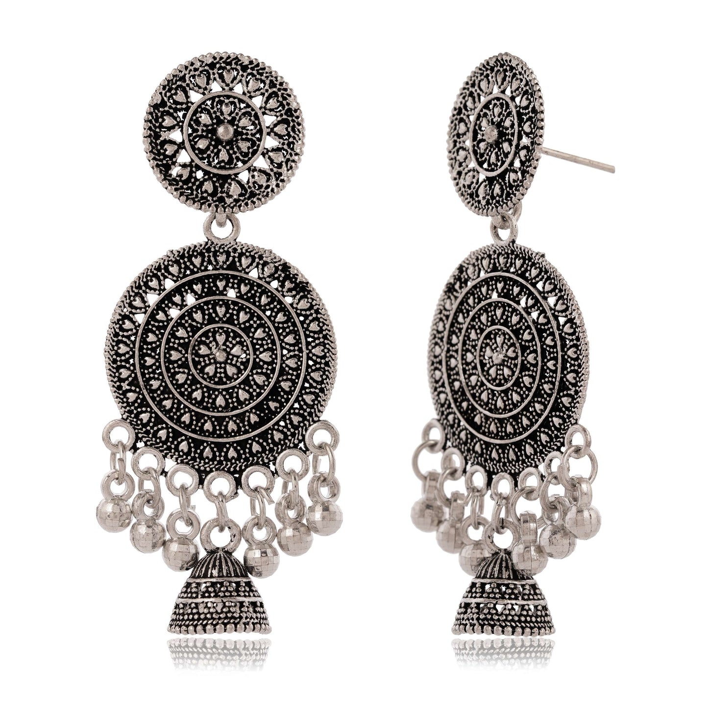 Women's Traditional Silver Oxidised Chandbali Ethnic Design Jhumka/Jhumki Earrings for Women-29 Done With Love Store