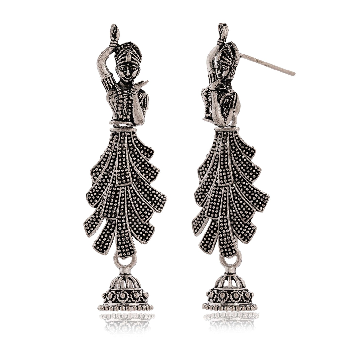 Women's Traditional Silver Oxidised Chandbali Ethnic Design Jhumka/Jhumki Earrings for Women-26 Done With Love Store