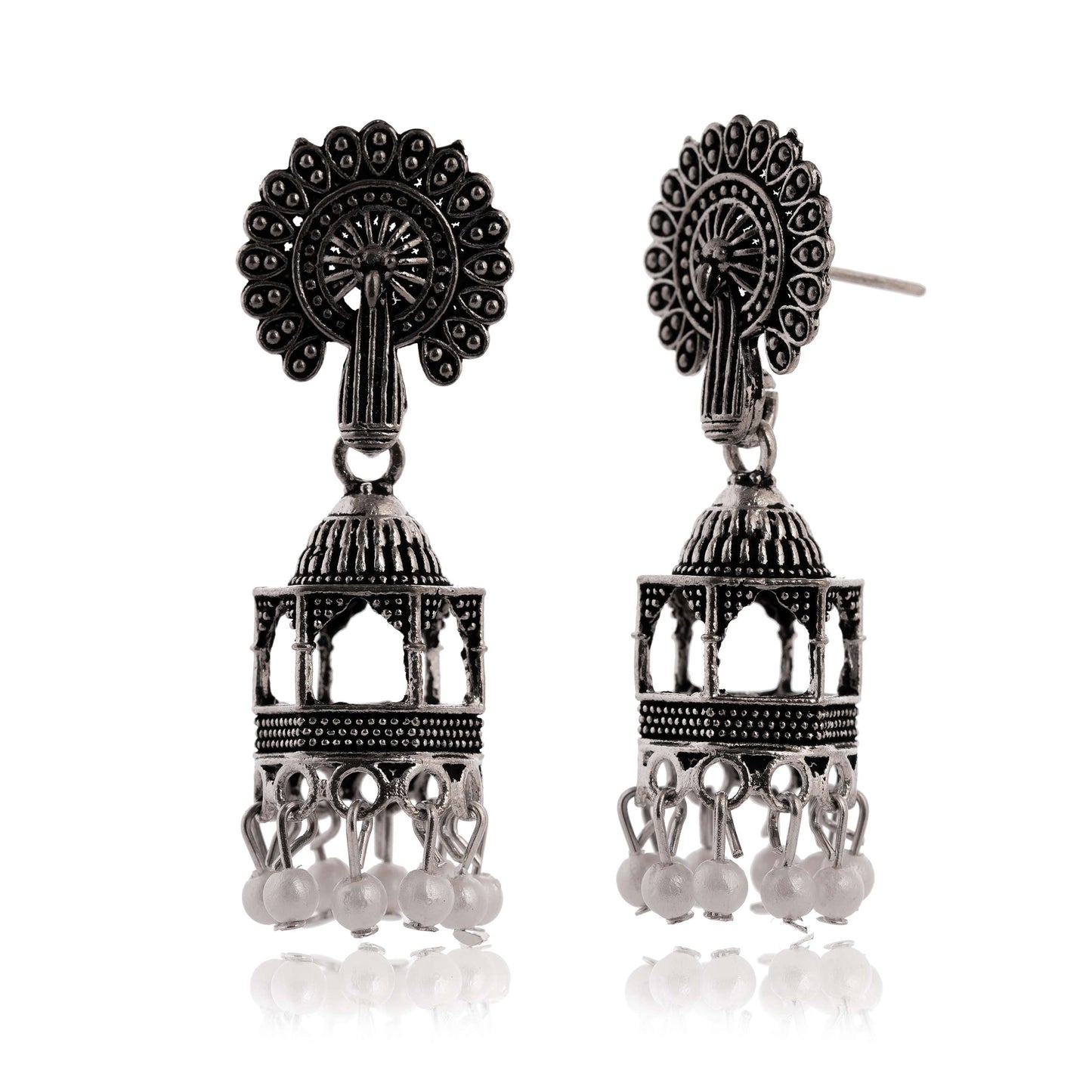 Women's Traditional Silver Oxidised Chandbali Ethnic Design Jhumka/Jhumki Earrings for Women-21 Done With Love Store