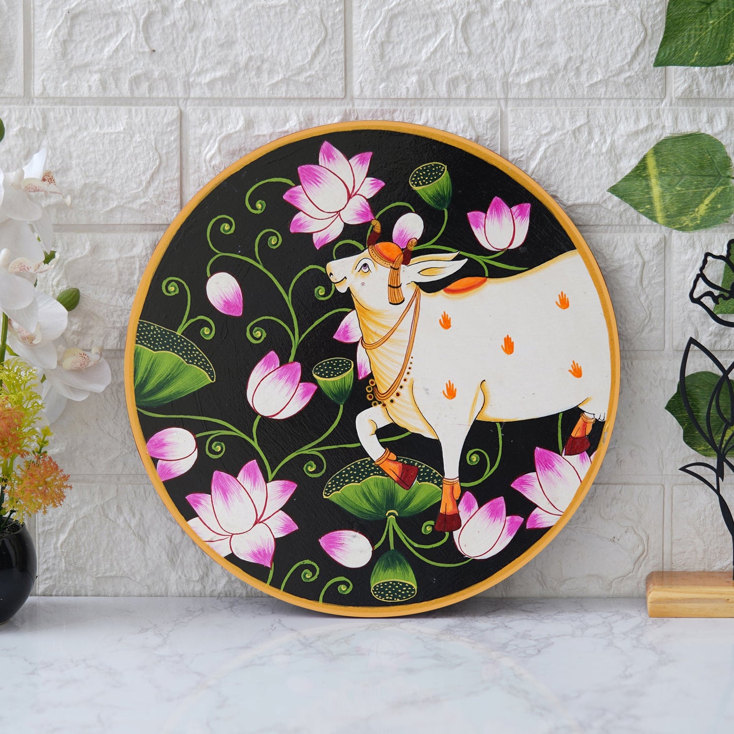 Handmade Pichwai Wooden Wall Painting For Living Room Home Décor Paintings For Wall Decoration Home decorations (12X12INCHES)13 Done With Love Store