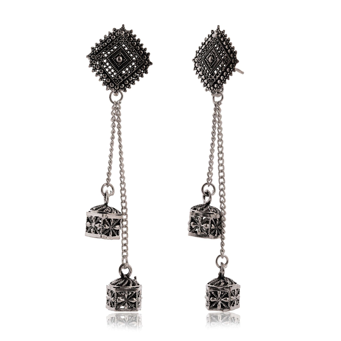 Women's Traditional Silver Oxidised Chandbali Ethnic Design Jhumka/Jhumki Earrings for Women-37 Done With Love Store