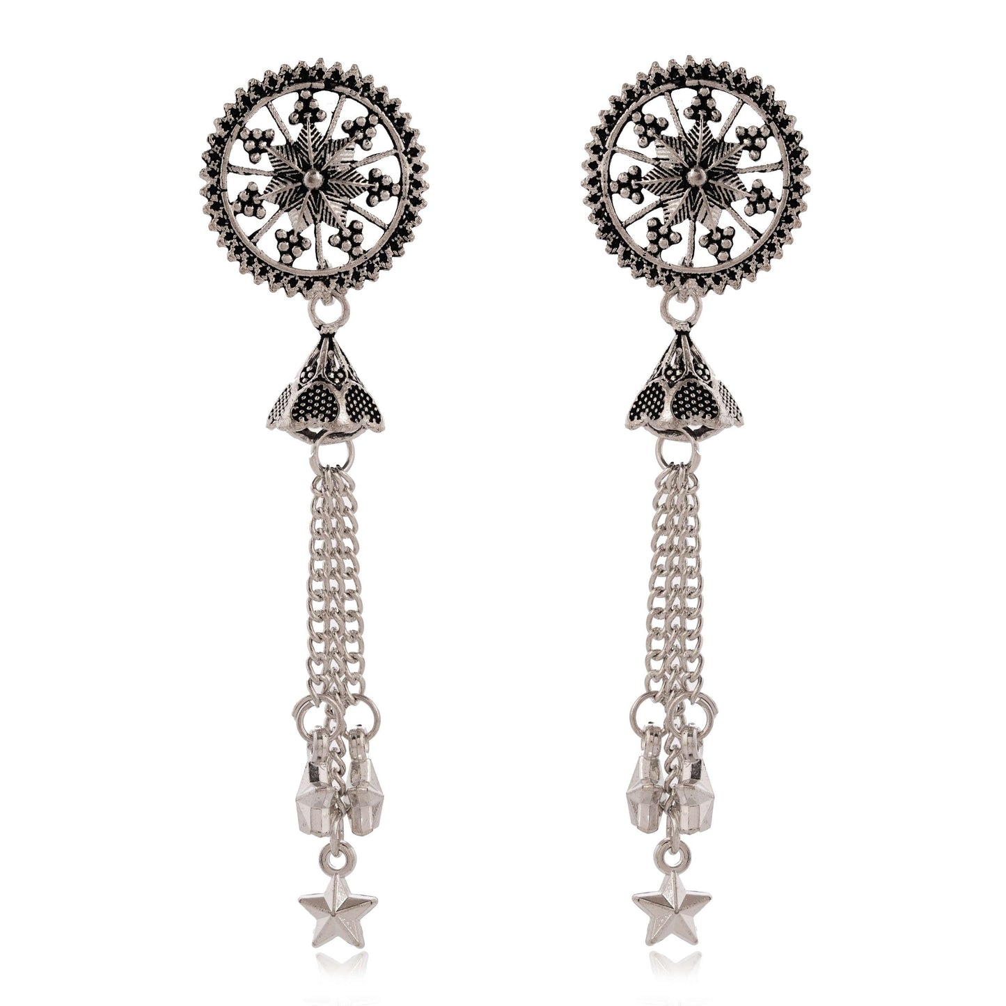 Women's Traditional Silver Oxidised Chandbali Ethnic Design Jhumka/Jhumki Earrings for Women-48 Done With Love Store