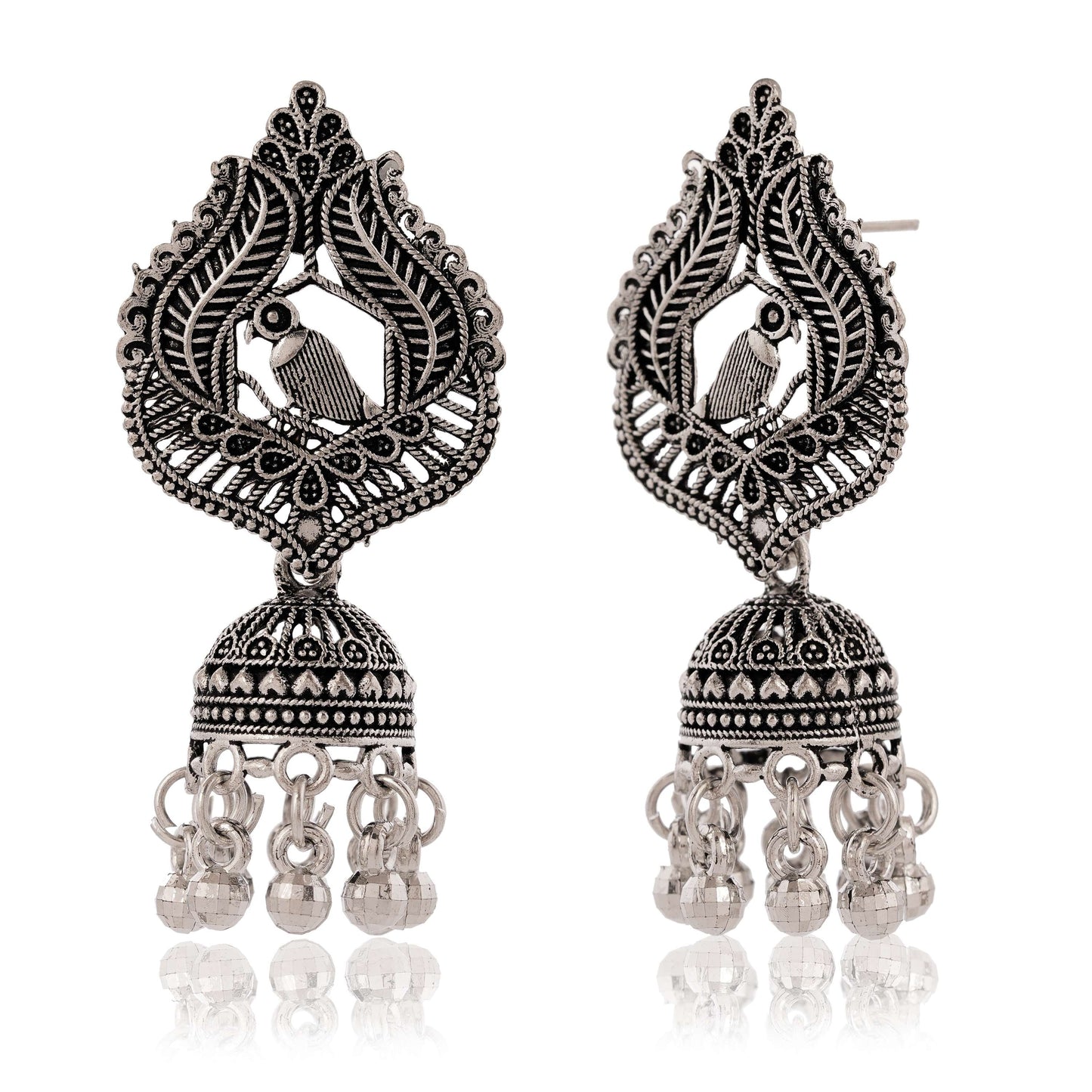 Handmade Traditional Jhumki with Moon and Flower Motif Chandbali Design Ethnic Jhumki Earrings for Women and Girls-5 Done With Love Store