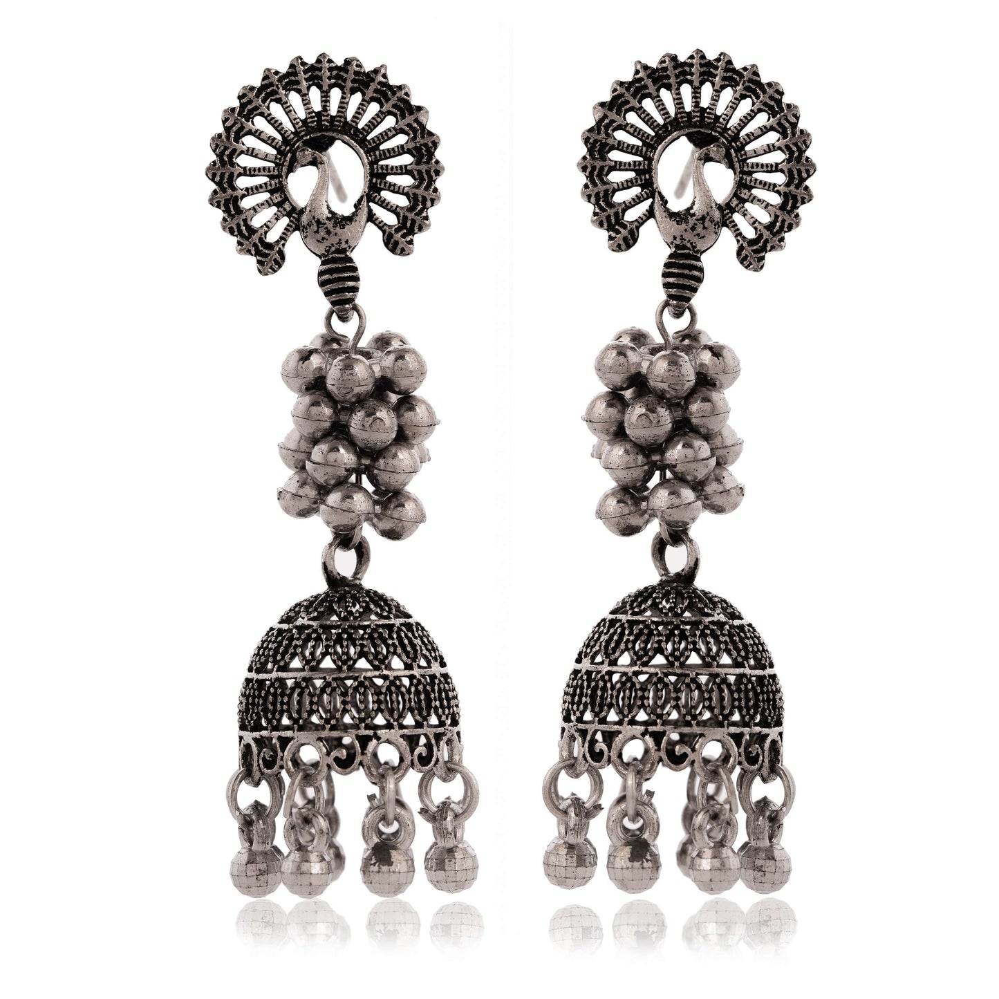 Handmade Traditional Jhumki with Moon and Flower Motif Chandbali Design Ethnic Jhumki Earrings for Women and Girls-7 Done With Love Store