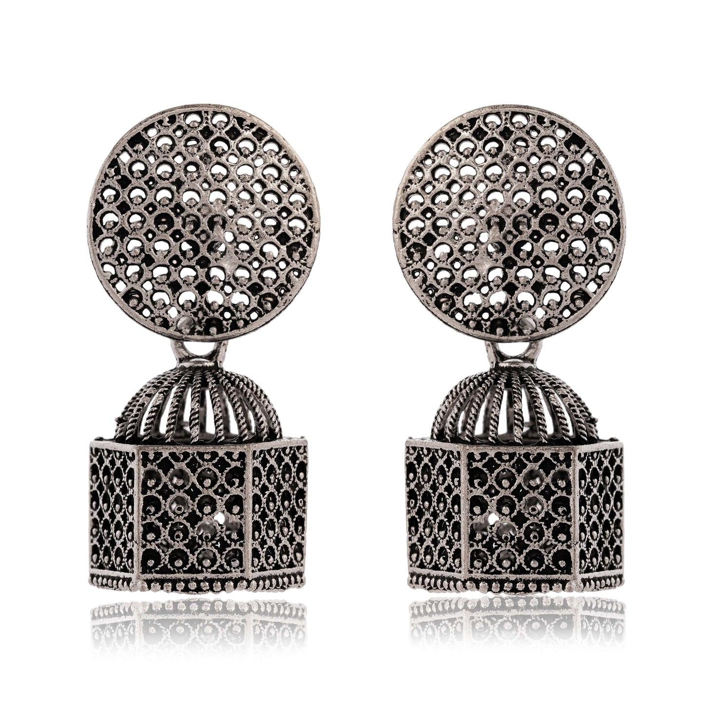 Women's Traditional Silver Oxidised Chandbali Ethnic Design Jhumka/Jhumki Earrings for Women-32 Done With Love Store