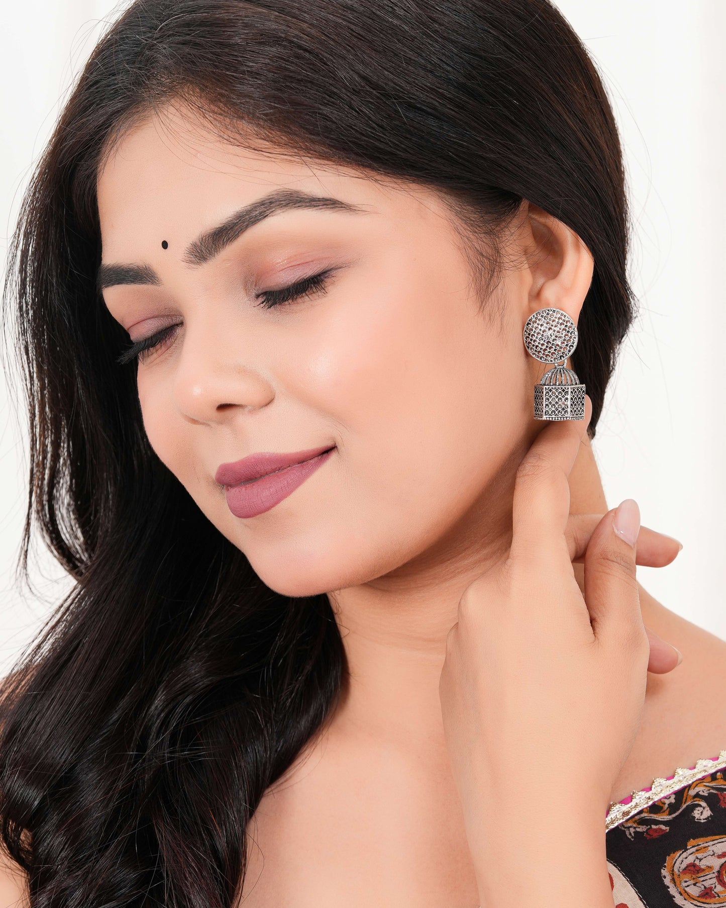 Women's Traditional Silver Oxidised Chandbali Ethnic Design Jhumka/Jhumki Earrings for Women-32 Done With Love Store