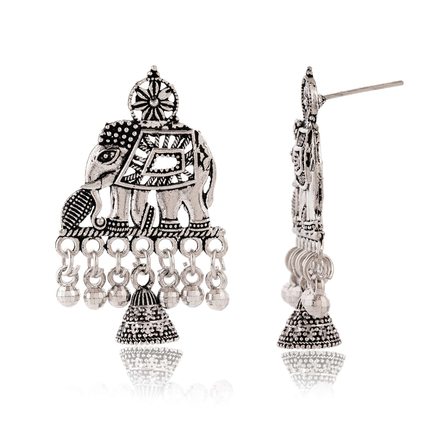 Women's Traditional Silver Oxidised Chandbali Ethnic Design Jhumka/Jhumki Earrings for Women-23 Done With Love Store