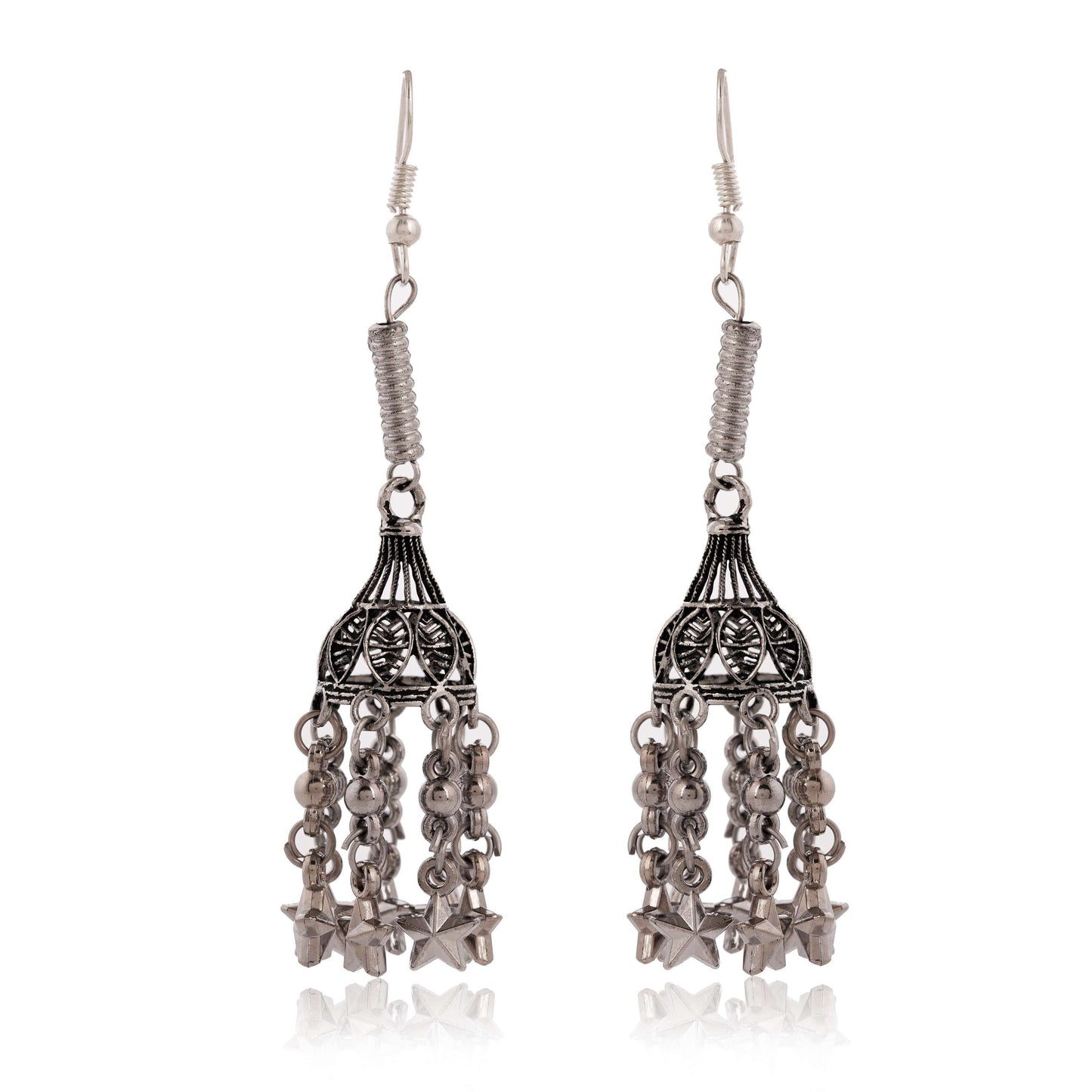 Women's Traditional Silver Oxidised Chandbali Ethnic Design Jhumka/Jhumki Earrings for Women-27 Done With Love Store