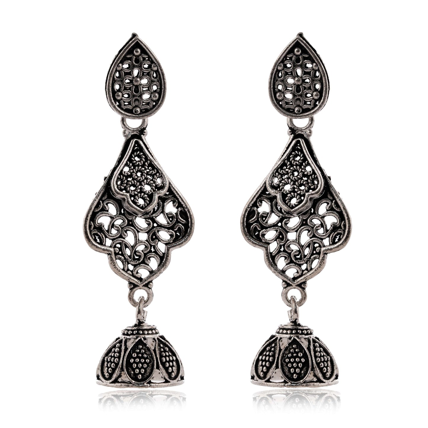 Women's Traditional Silver Oxidised Chandbali Ethnic Design Jhumka/Jhumki Earrings for Women-19 Done With Love Store