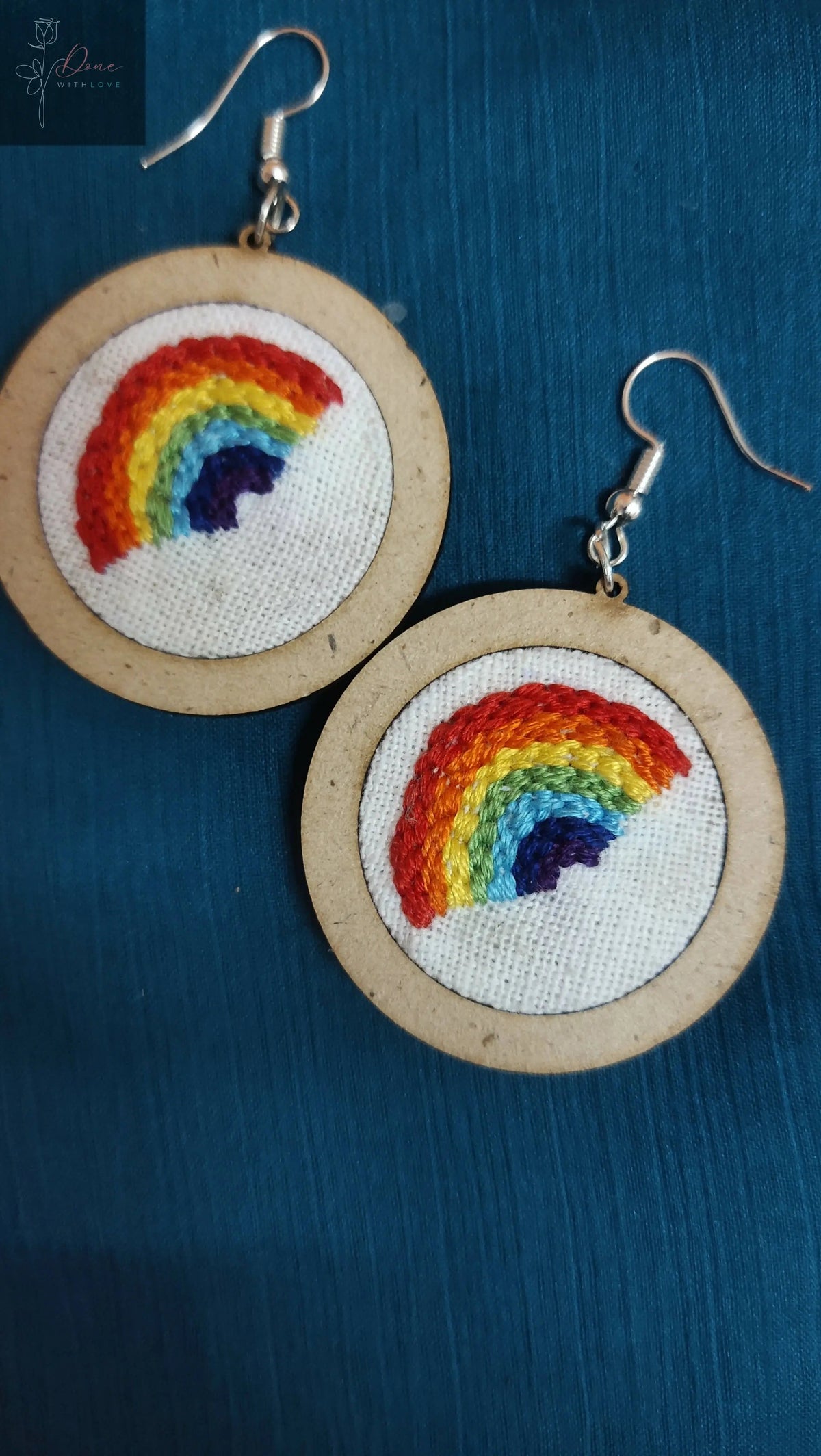 Rainbow Hand-Embroidered Earrings — Lightweight MDF, 3.8 cm - Done With Love Store