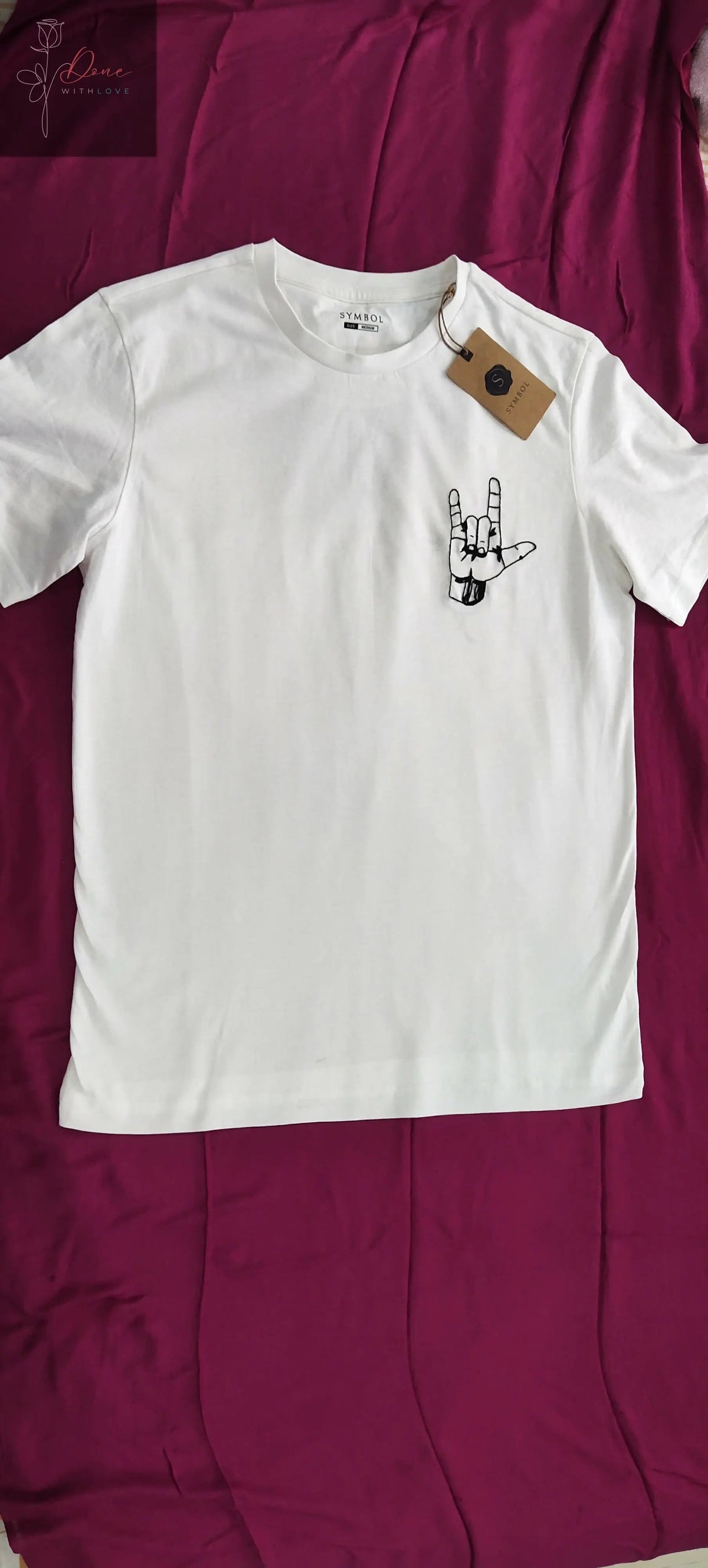 Rock-On Hand-Embroidered T-Shirt — Unisex Cotton, S–XXL - Done With Love Store