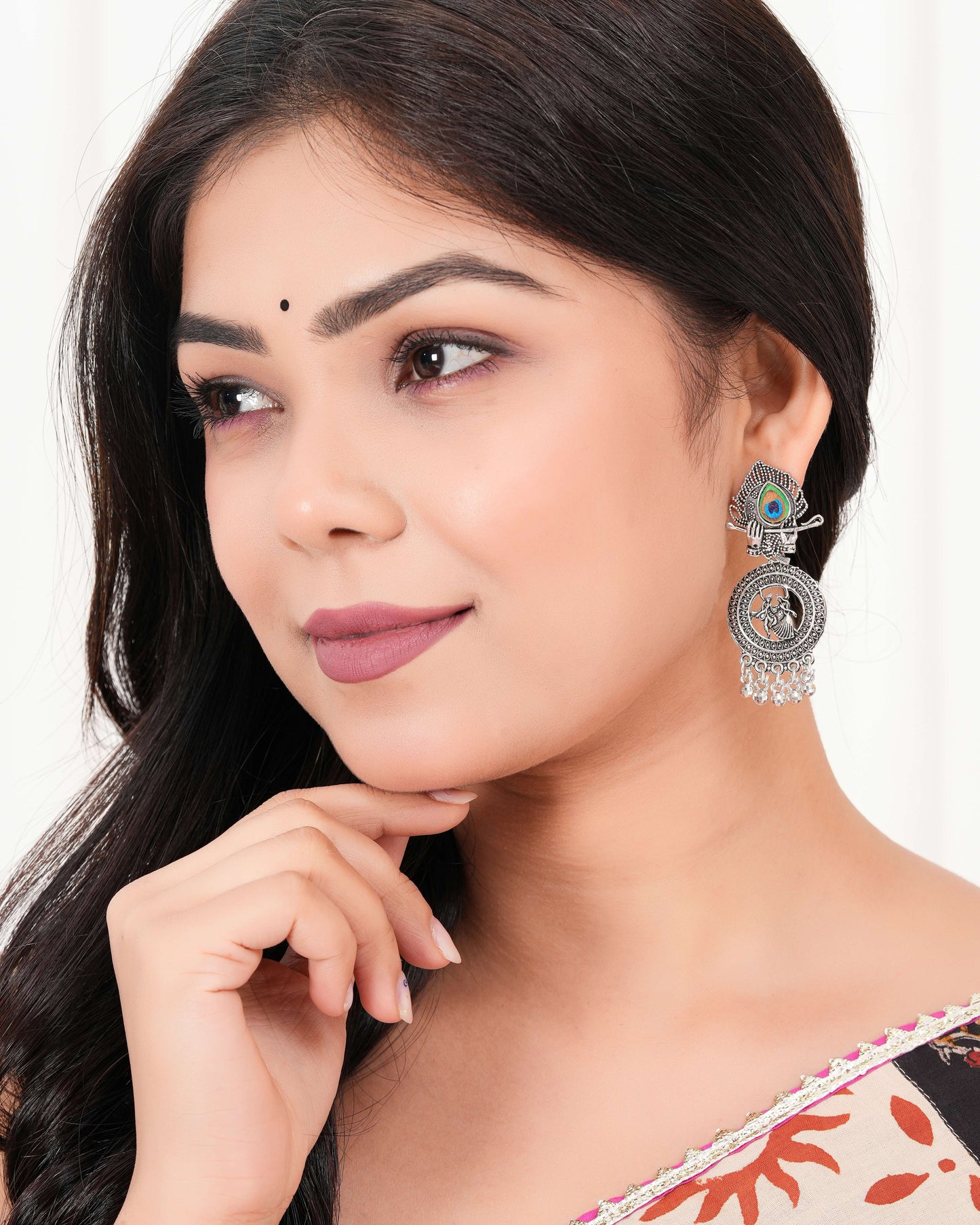 Handmade Traditional Jhumki with Moon and Flower Motif Chandbali Design Ethnic Jhumki Earrings for Women and Girls-4 Done With Love Store