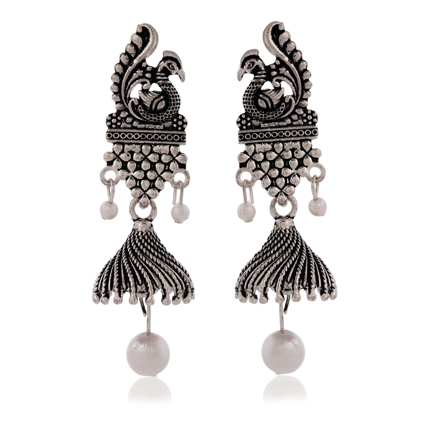 Women's Traditional Silver Oxidised Chandbali Ethnic Design Jhumka/Jhumki Earrings for Women-30 Done With Love Store