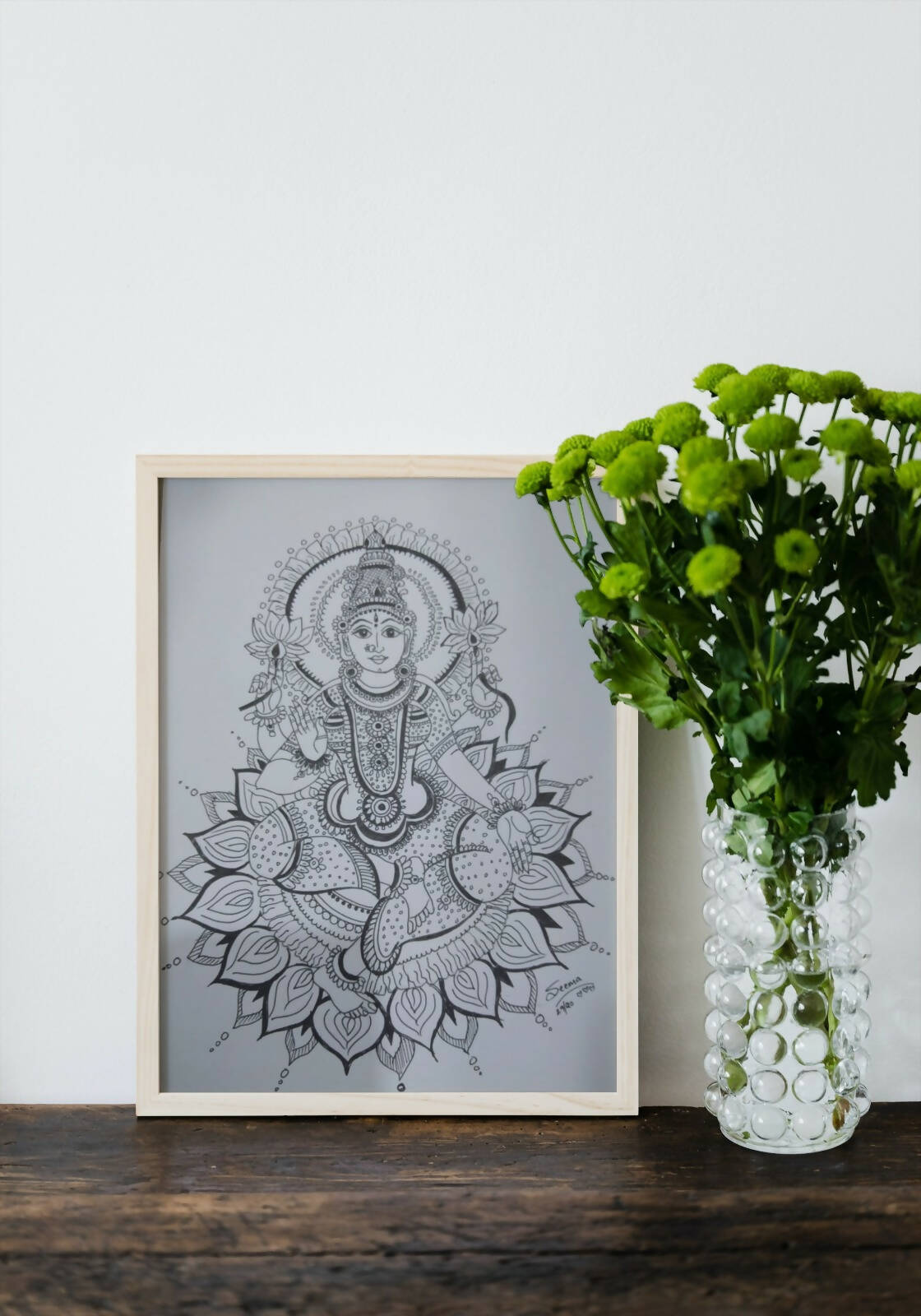 Goddess Lakshmi Gel Pen Wall Art (BW10) — Framed Diwali & Housewarming Gift - Done With Love Store