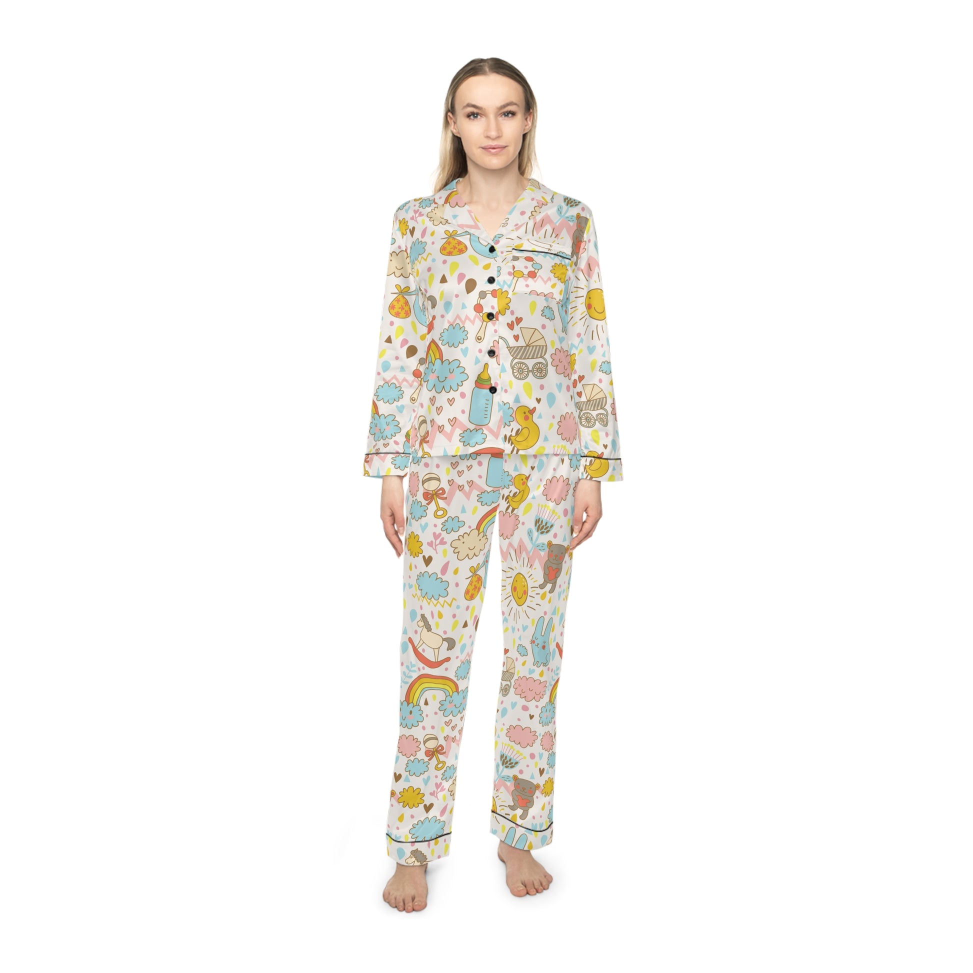 Nursery | Women's Satin Pajamas (AOP) | Printed Night Suit for Women - Done With Love Store