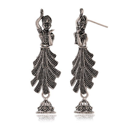 Women's Traditional Silver Oxidised Chandbali Ethnic Design Jhumka/Jhumki Earrings for Women-26 Done With Love Store
