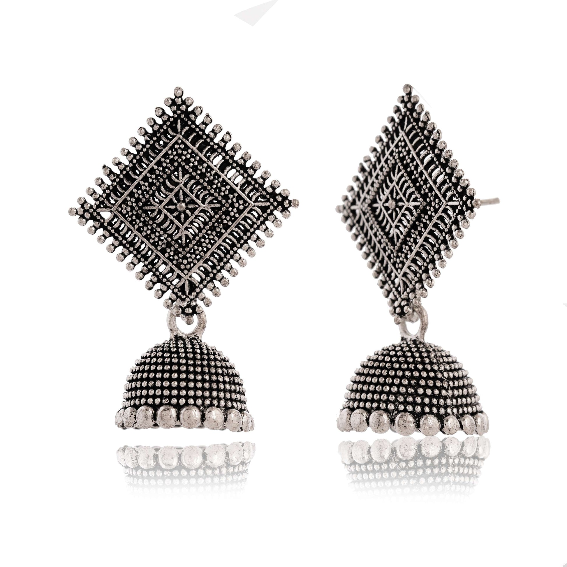 Women's Traditional Silver Oxidised Chandbali Ethnic Design Jhumka/Jhumki Earrings for Women-49 Done With Love Store