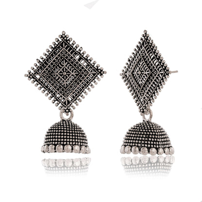 Women's Traditional Silver Oxidised Chandbali Ethnic Design Jhumka/Jhumki Earrings for Women-49 Done With Love Store