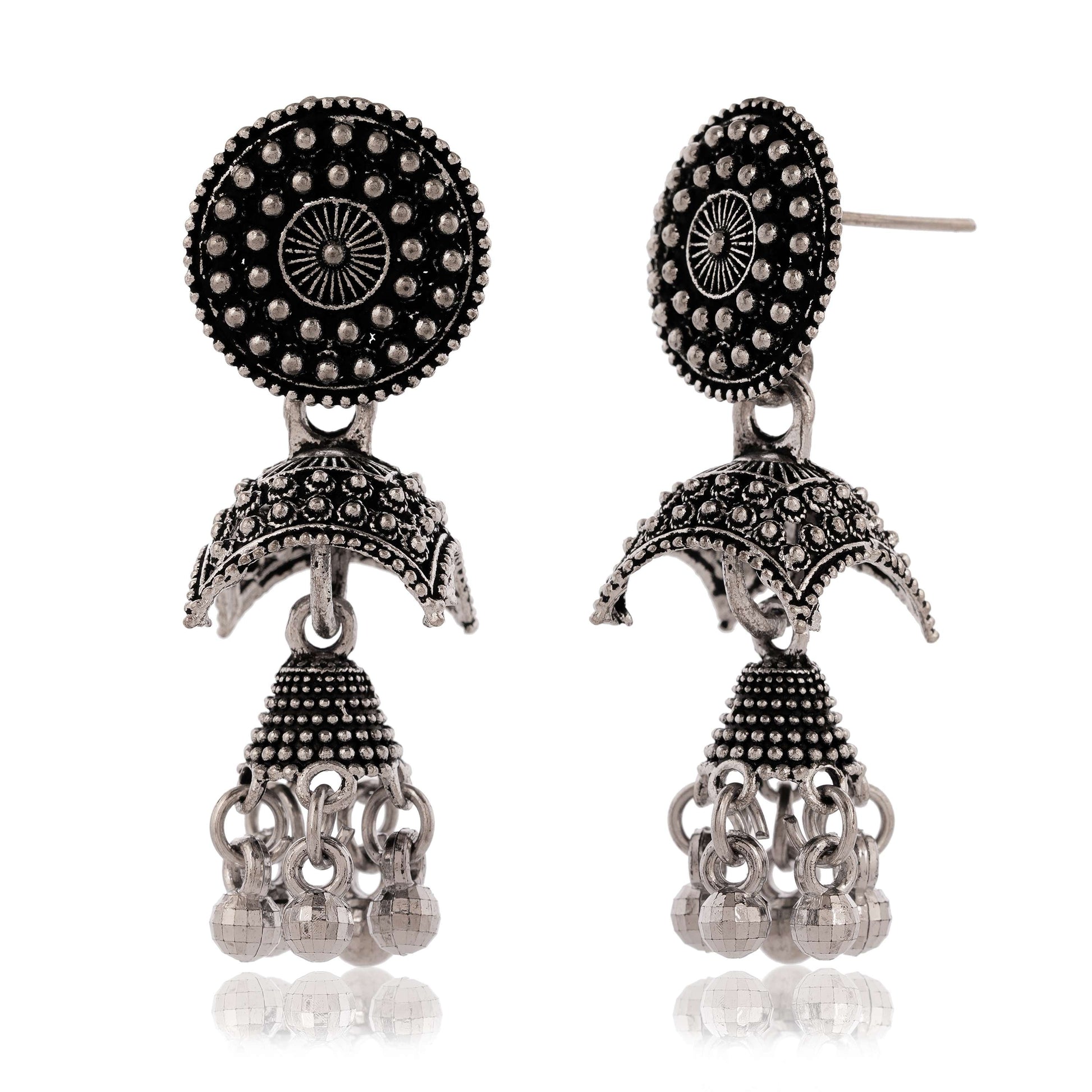 Women's Traditional Silver Oxidised Chandbali Ethnic Design Jhumka/Jhumki Earrings for Women-50 Done With Love Store