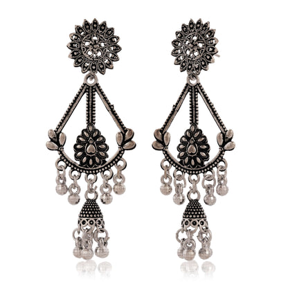 Women's Traditional Silver Oxidised Chandbali Ethnic Design Jhumka/Jhumki Earrings for Women-252 Done With Love Store