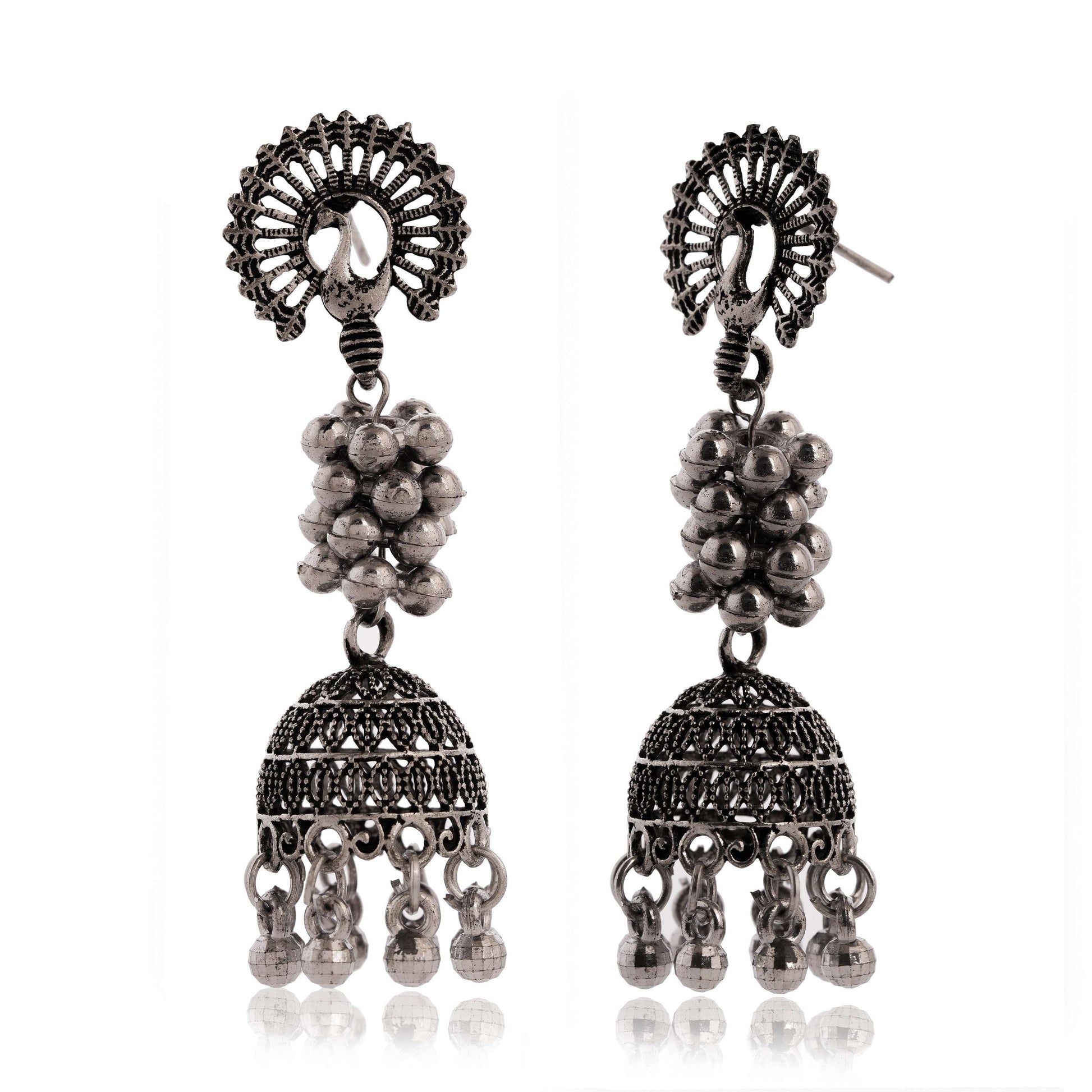 Handmade Traditional Jhumki with Moon and Flower Motif Chandbali Design Ethnic Jhumki Earrings for Women and Girls-7 Done With Love Store