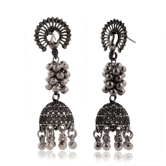 Handmade Traditional Jhumki with Moon and Flower Motif Chandbali Design Ethnic Jhumki Earrings for Women and Girls-7 Done With Love Store