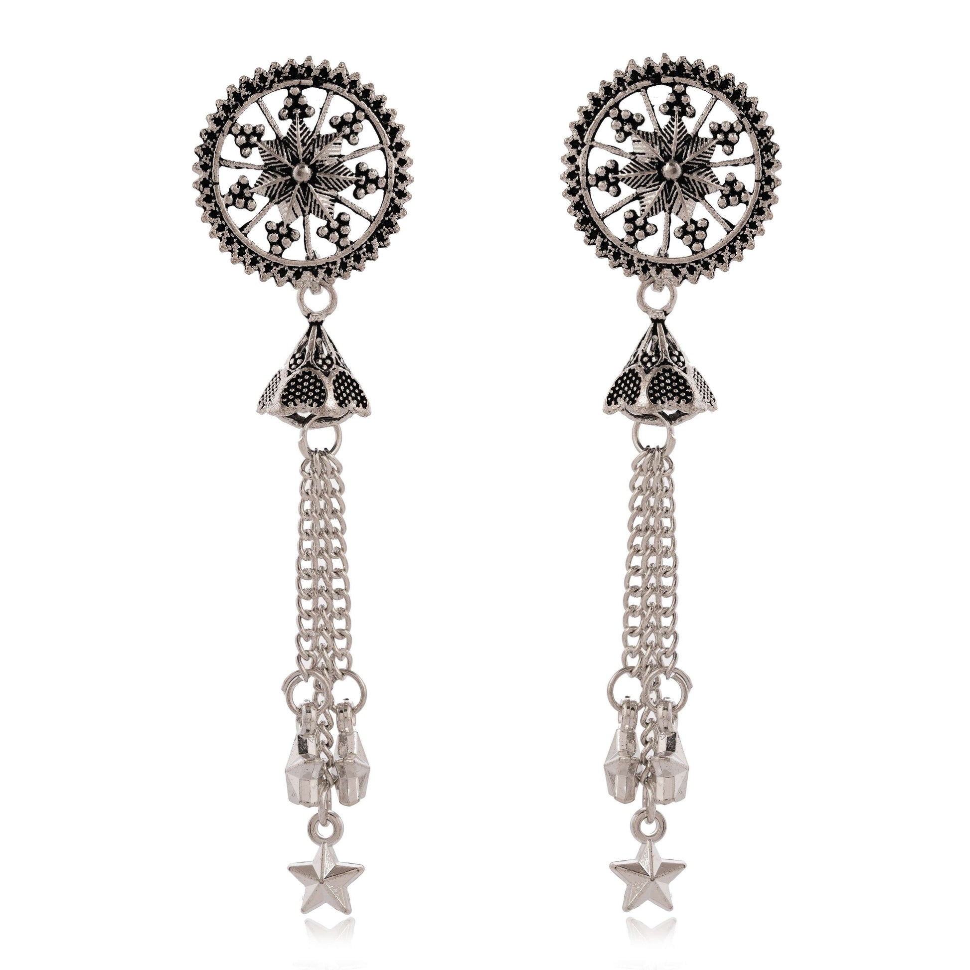Women's Traditional Silver Oxidised Chandbali Ethnic Design Jhumka/Jhumki Earrings for Women-48 Done With Love Store