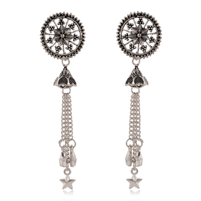 Women's Traditional Silver Oxidised Chandbali Ethnic Design Jhumka/Jhumki Earrings for Women-48 Done With Love Store