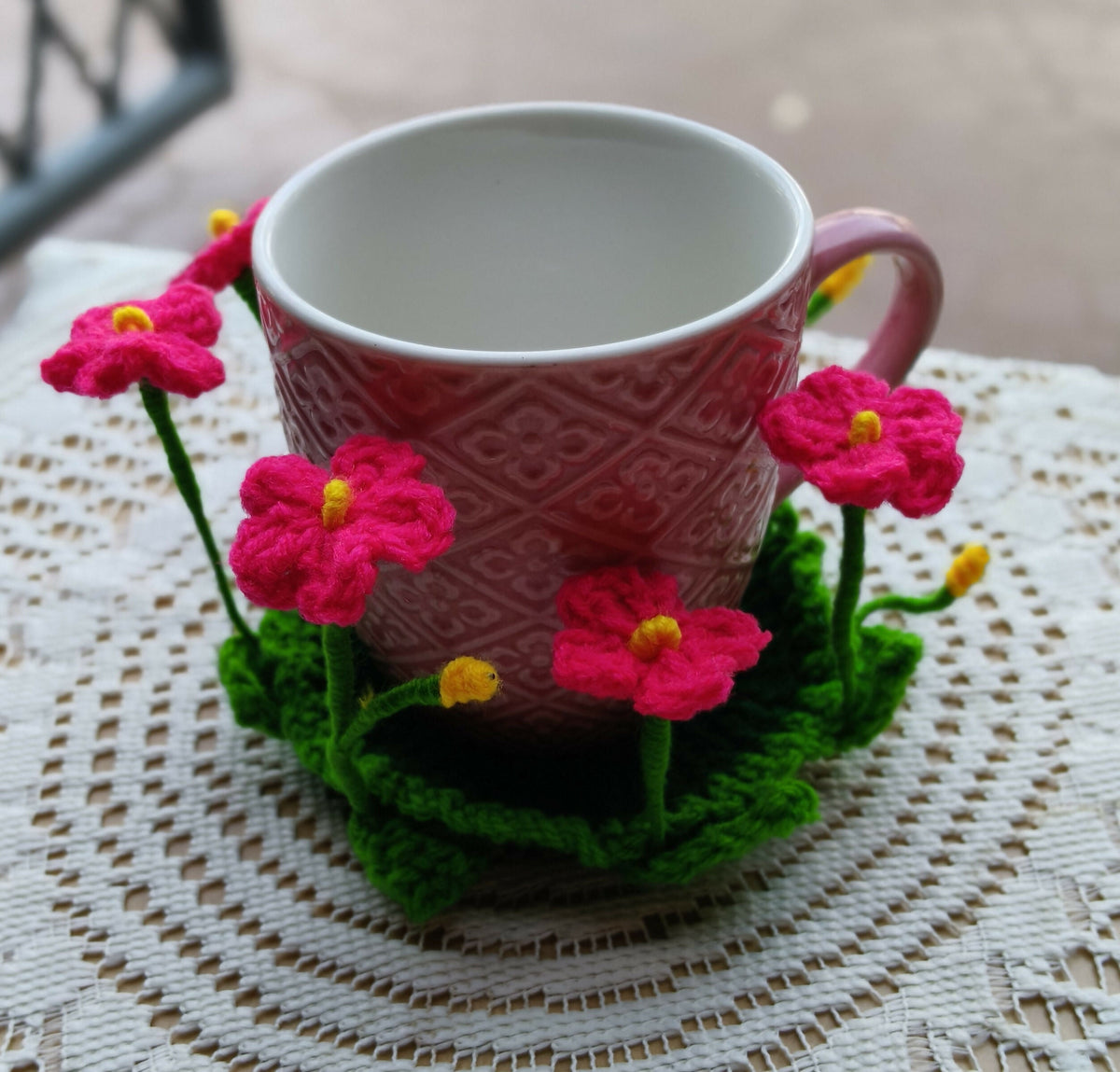 Crochet Flower Cup Coaster - Done With Love Store