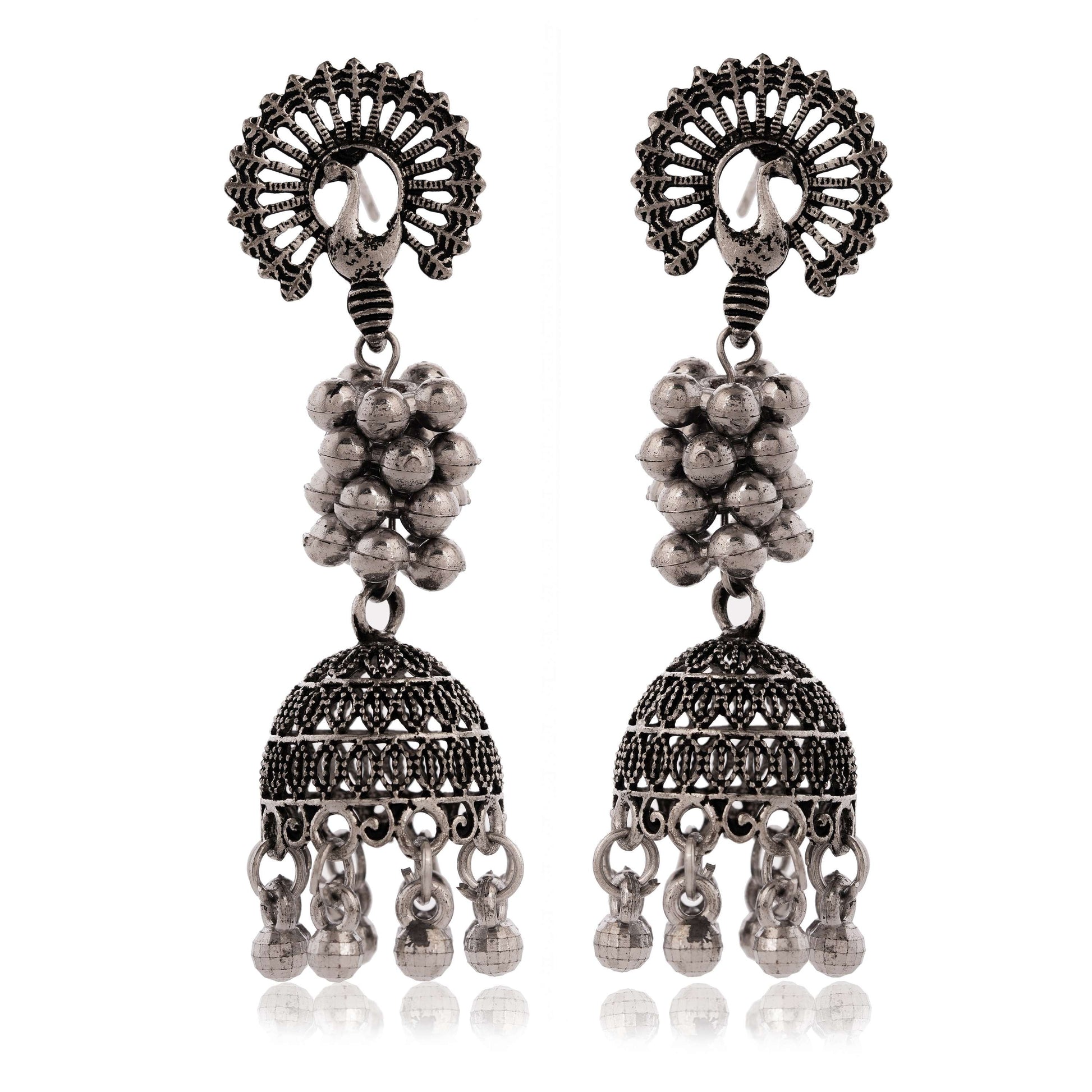 Handmade Traditional Jhumki with Moon and Flower Motif Chandbali Design Ethnic Jhumki Earrings for Women and Girls-7 Done With Love Store