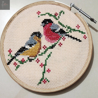 Love Birds Cross Stitch Hoop Art (40 × 50 cm) — Hand-Stitched Wedding Gift - Done With Love Store