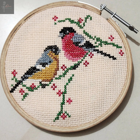 Love Birds Cross Stitch Hoop Art (40 × 50 cm) — Hand-Stitched Wedding Gift - Done With Love Store