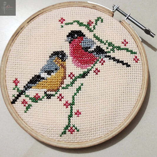Love Birds Cross Stitch Hoop Art (40 × 50 cm) — Hand-Stitched Wedding Gift - Done With Love Store