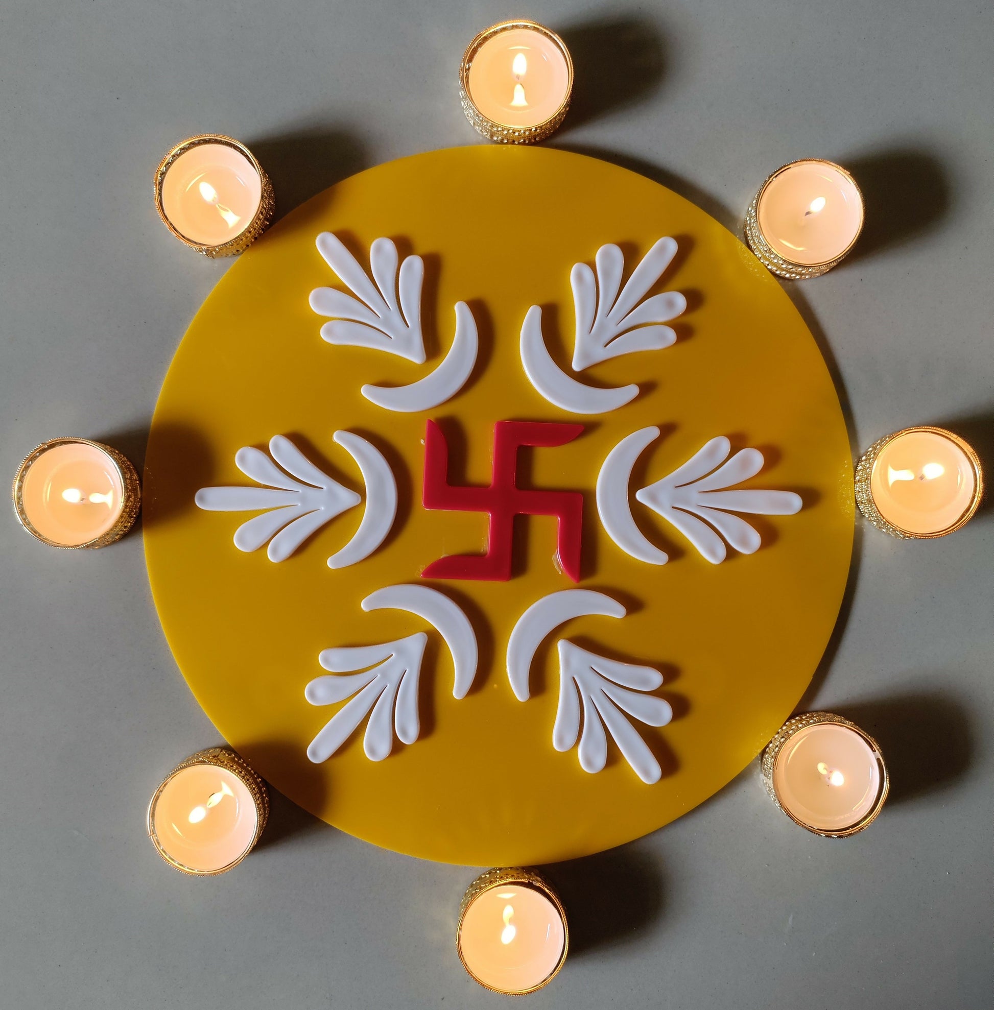 Acrylic Designer Ready to use Rangoli Reusable rangolis - A03 - Swastik leaf design Mat durable-Mess free- Portable- Diwali Decor| HOUSE WARMING GIFTS| HOME DECOR| New Home Art | Housewarming Gift | Custom House Art | NO MESS| DIWALI| Positive Vibes