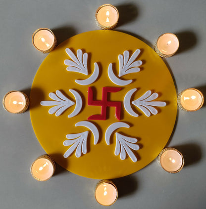 Acrylic Designer Ready to use Rangoli Reusable rangolis - A03 - Swastik leaf design Mat durable-Mess free- Portable- Diwali Decor| HOUSE WARMING GIFTS| HOME DECOR| New Home Art | Housewarming Gift | Custom House Art | NO MESS| DIWALI| Positive Vibes