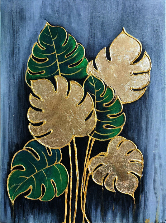 Monstera Leaves Textured Artwork (18 × 24 in) — Original 3D Handmade Canvas - Done With Love Store