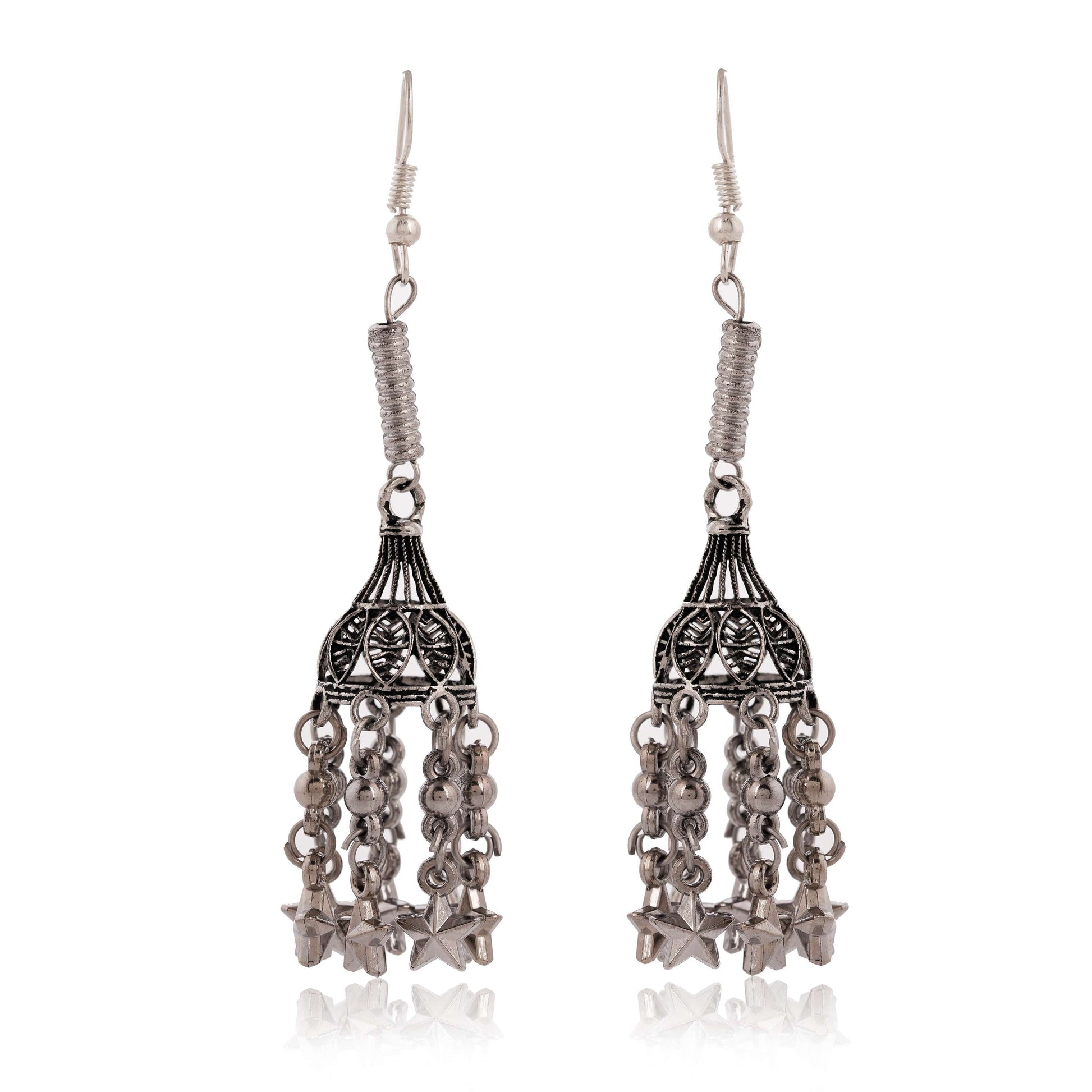 Women's Traditional Silver Oxidised Chandbali Ethnic Design Jhumka/Jhumki Earrings for Women-27 Done With Love Store