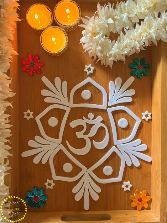 Om Leaf Reusable Rangoli Set (R16) — Mess-Free Diwali Décor - Done With Love Store