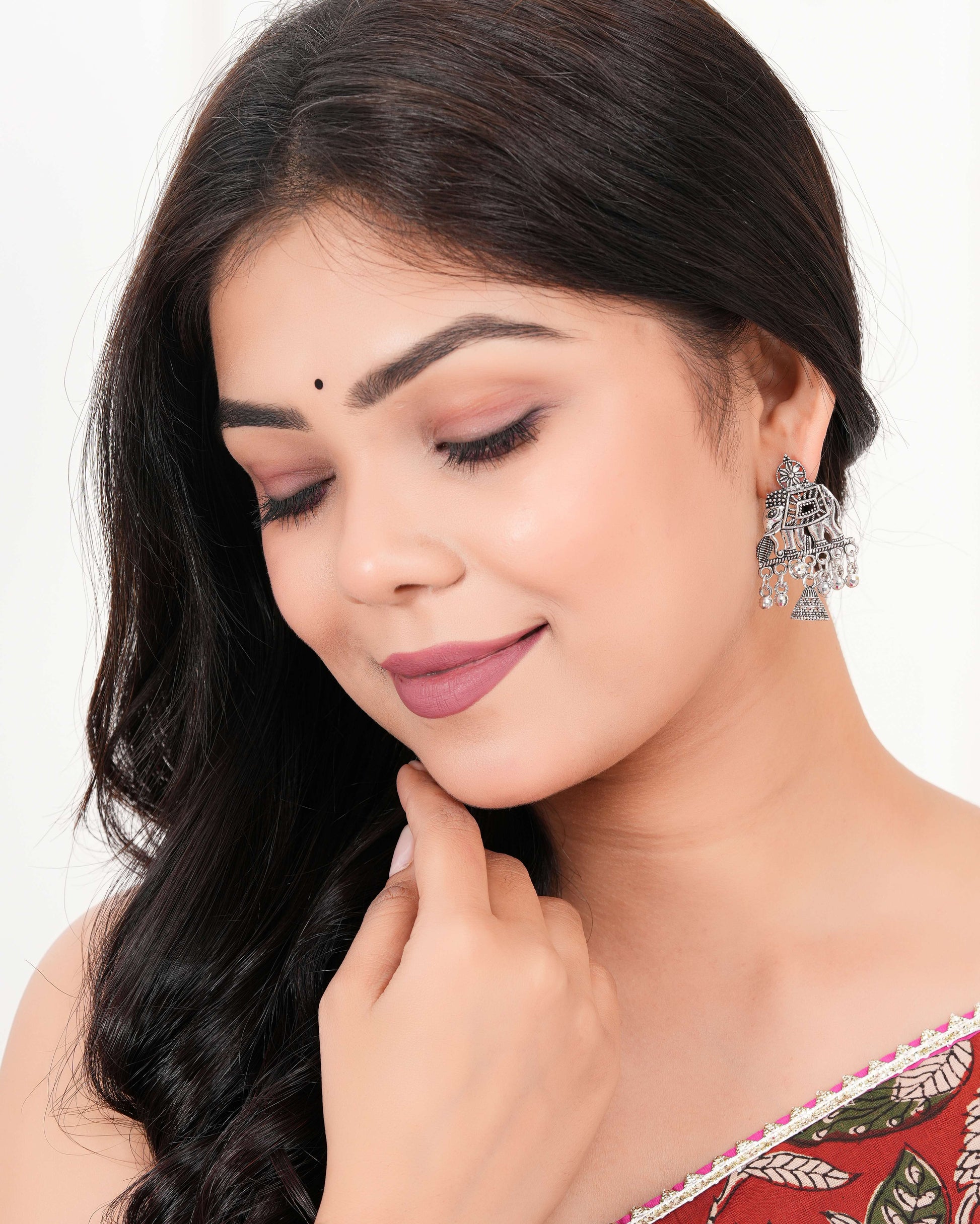 Women's Traditional Silver Oxidised Chandbali Ethnic Design Jhumka/Jhumki Earrings for Women-23 Done With Love Store