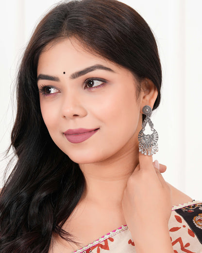 Handmade Traditional Jhumki with Moon and Flower Motif Chandbali Design Ethnic Jhumki Earrings for Women and Girls-2 Done With Love Store