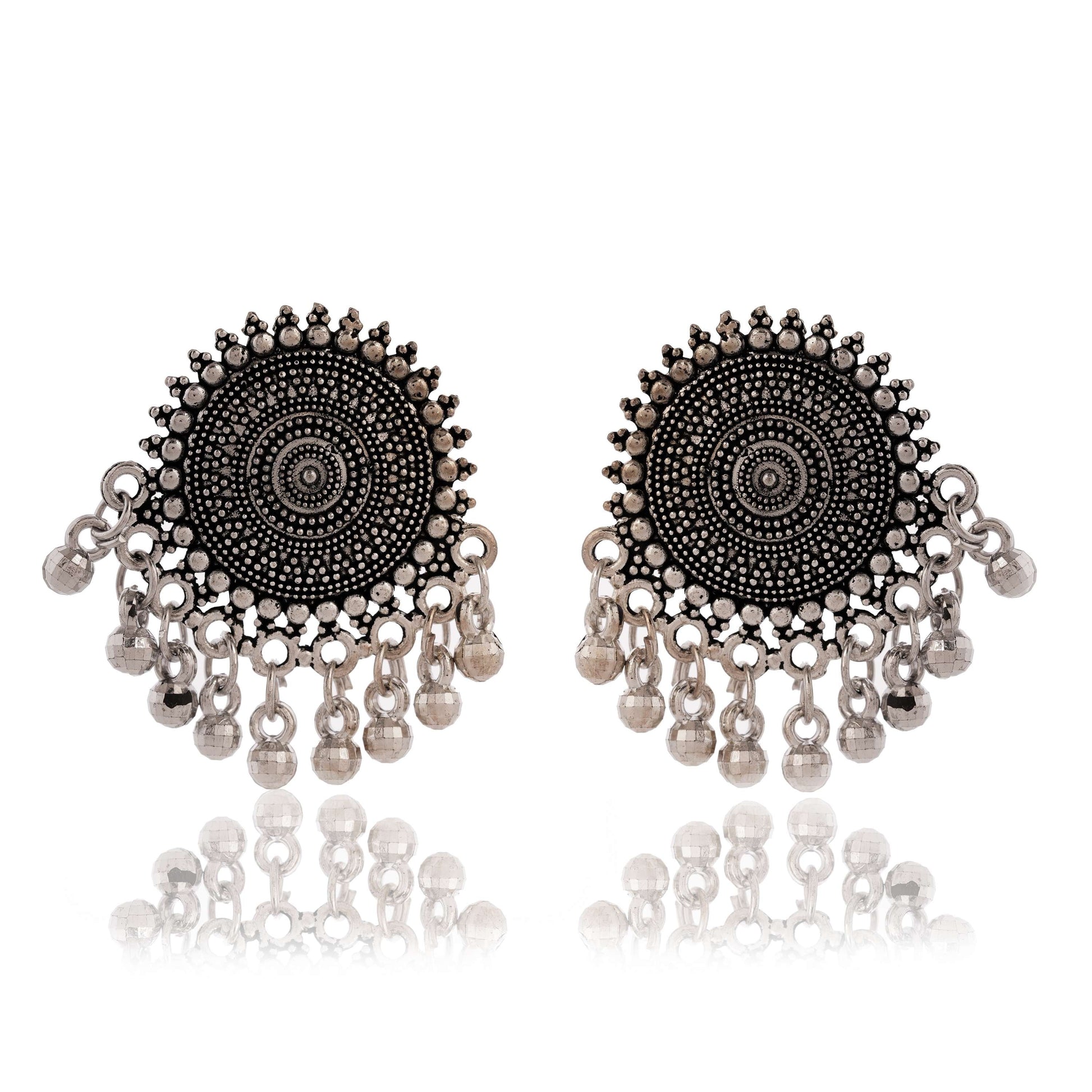 Women's Traditional Silver Oxidised Chandbali Ethnic Design Jhumka/Jhumki Earrings for Women-31 Done With Love Store