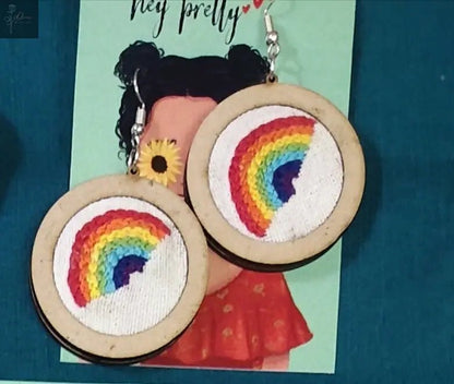 Rainbow Hand-Embroidered Earrings — Lightweight MDF, 3.8 cm - Done With Love Store