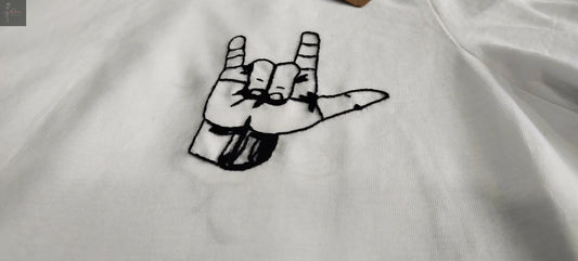 Rock-On Hand-Embroidered T-Shirt — Unisex Cotton, S–XXL - Done With Love Store