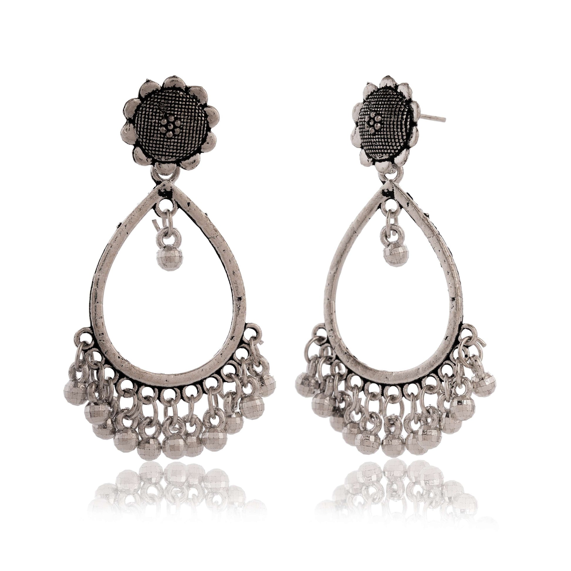 Women's Traditional Silver Oxidised Chandbali Ethnic Design Jhumka/Jhumki Earrings for Women-33 Done With Love Store