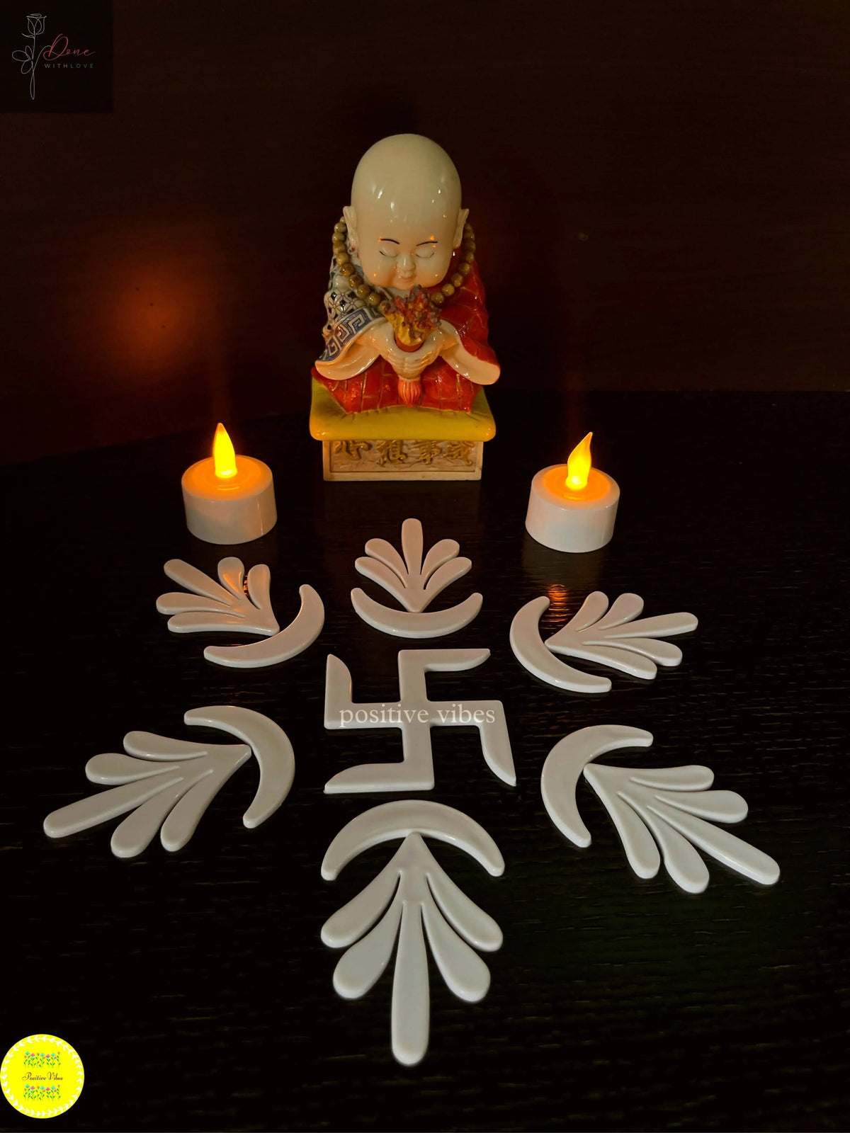 Swastik Leaf Reusable Rangoli Set (R06) — Mess-Free Diwali Décor - Done With Love Store
