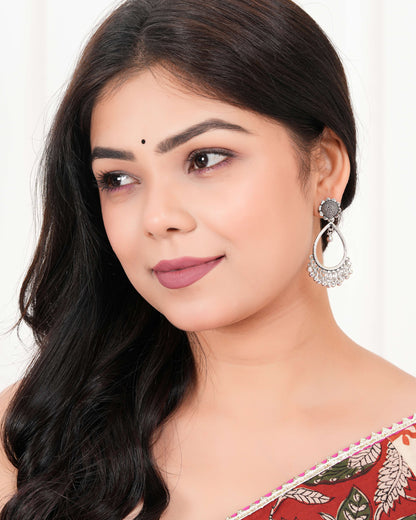 Women's Traditional Silver Oxidised Chandbali Ethnic Design Jhumka/Jhumki Earrings for Women-33 Done With Love Store