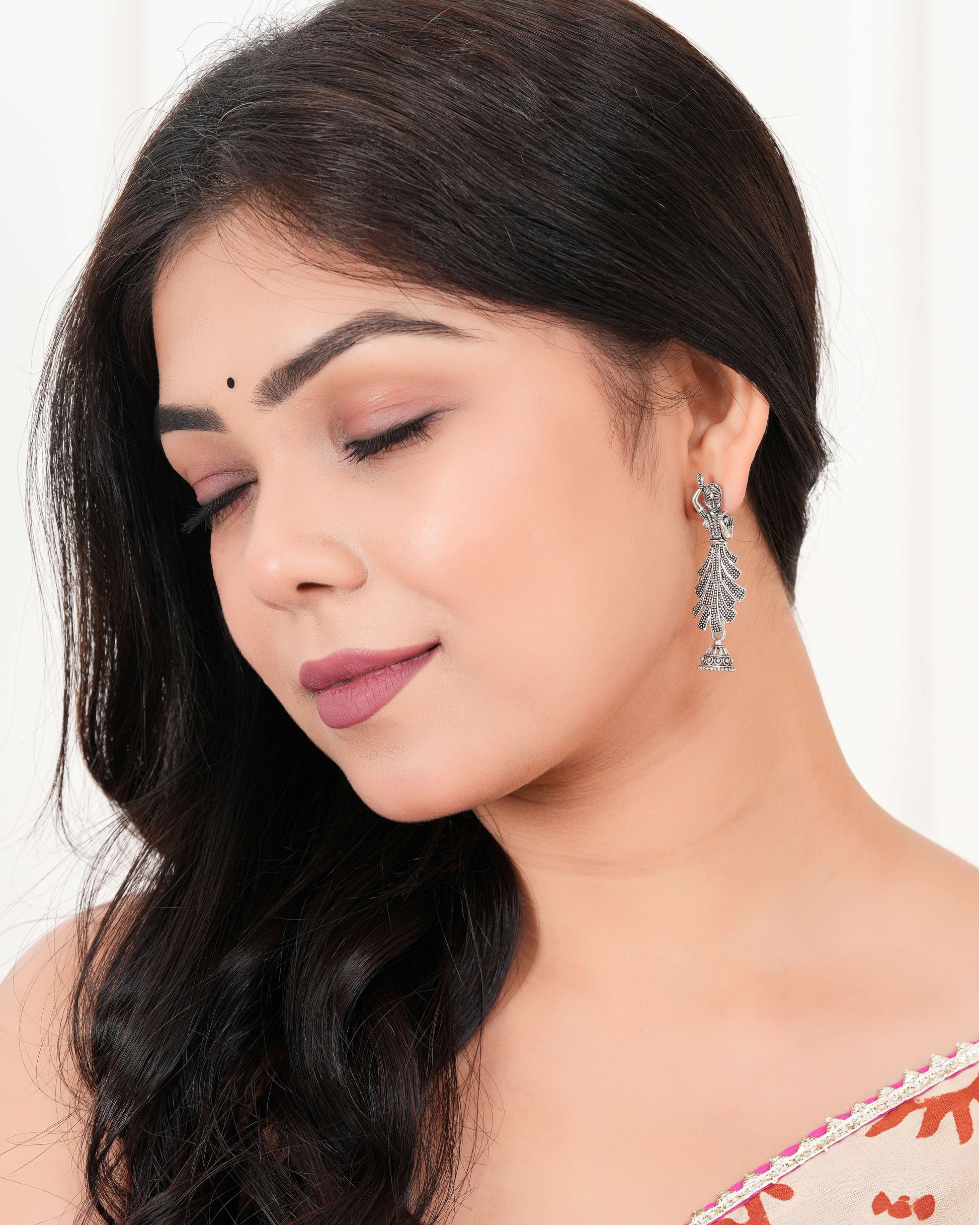 Women's Traditional Silver Oxidised Chandbali Ethnic Design Jhumka/Jhumki Earrings for Women-26 Done With Love Store