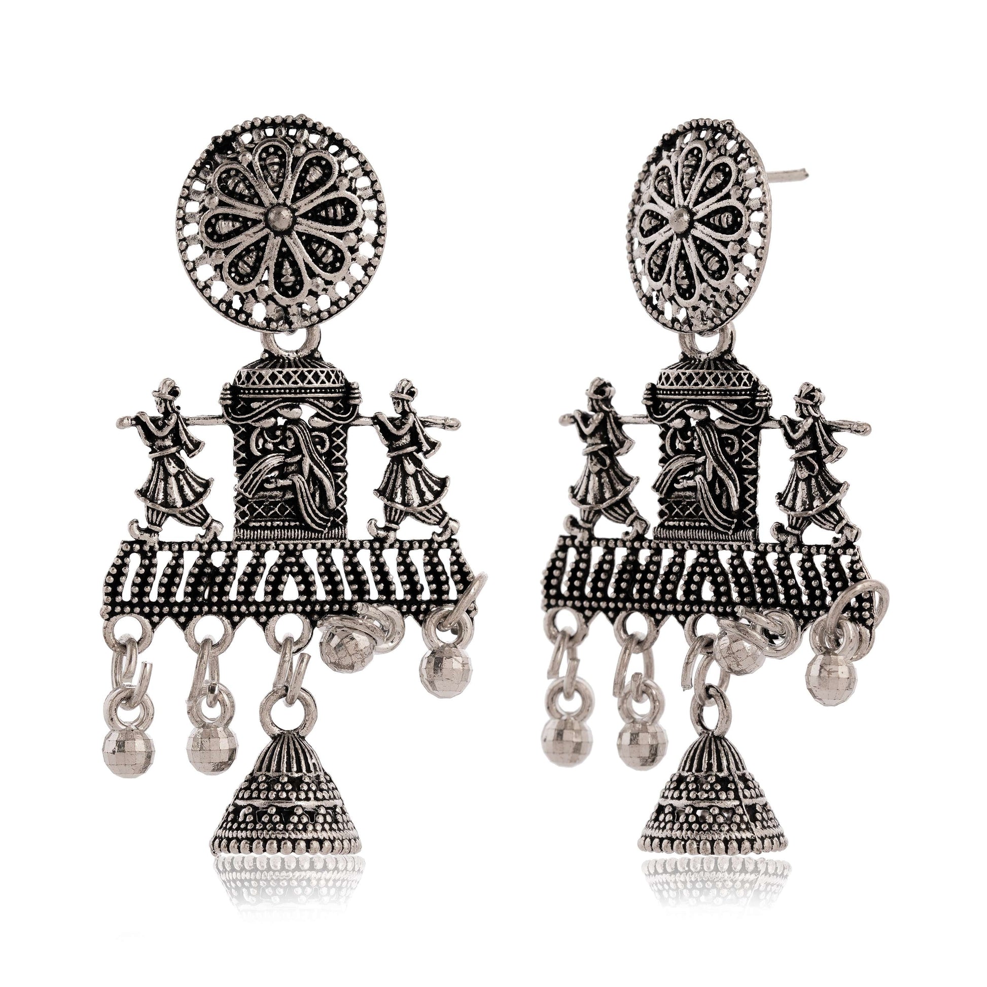 Handmade Traditional Jhumki with Moon and Flower Motif Chandbali Design Ethnic Jhumki Earrings for Women and Girls-3 Done With Love Store