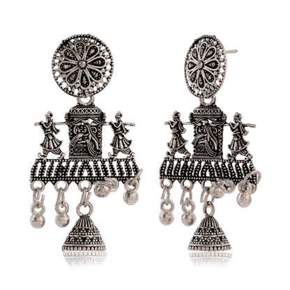 Handmade Traditional Jhumki with Moon and Flower Motif Chandbali Design Ethnic Jhumki Earrings for Women and Girls-3 Done With Love Store