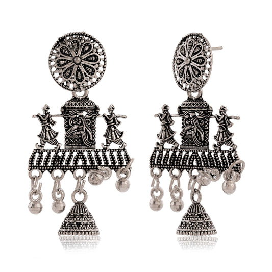 Handmade Traditional Jhumki with Moon and Flower Motif Chandbali Design Ethnic Jhumki Earrings for Women and Girls-3 Done With Love Store